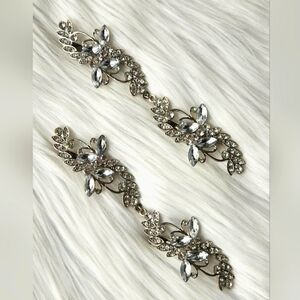 6" Women Bridal Cubic Zirconia Hair Clip x2, Silver Floral Barette, Wedding